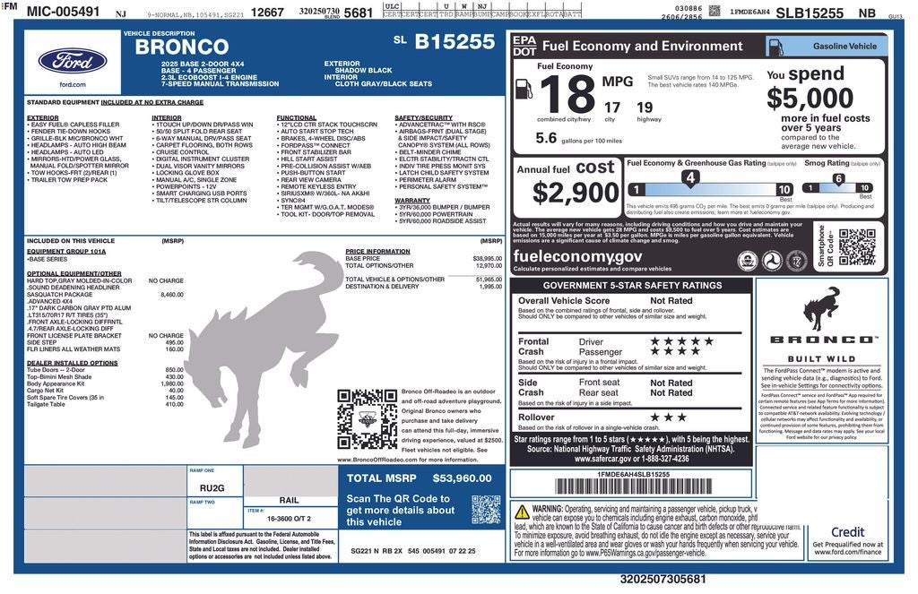 2025 Ford Bronco Base Sasquatch Pkg