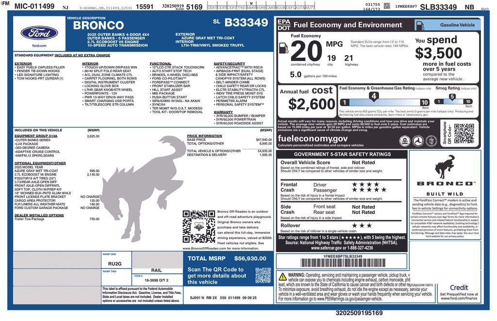 2025 Ford Bronco Outer Banks COASTAL ACCESSORY PACKAGE!