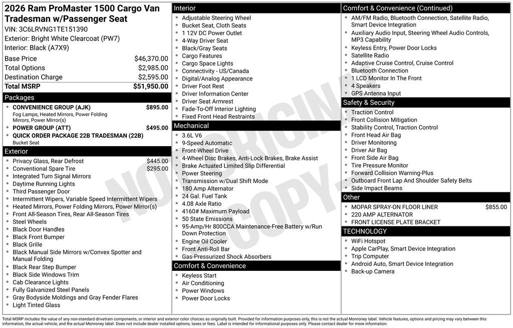 2026 RAM ProMaster 1500 Low Roof