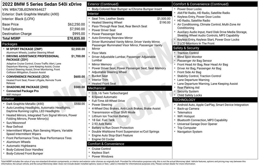 2022 BMW 5 Series 540i xDrive HYBRID